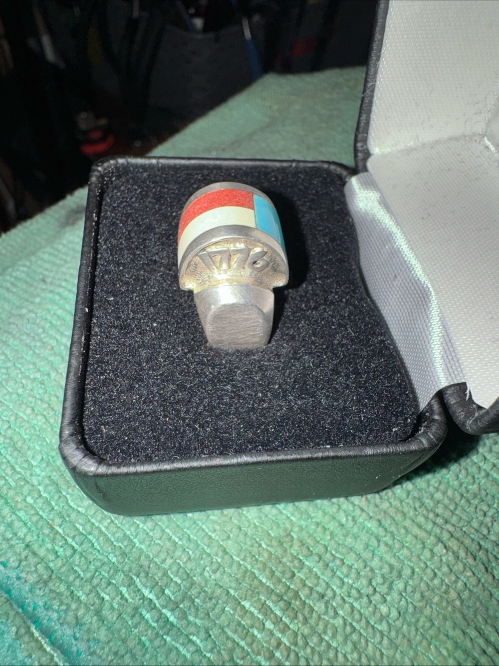 Zuni Silver Ring with Red, White & Blue Inlay 5.5